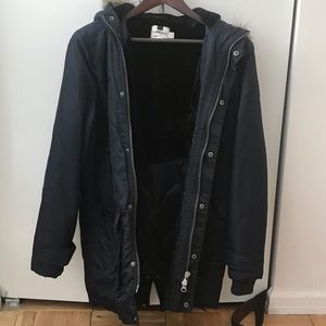 Topman Navy Parka, fur trim on hood. Barely worn